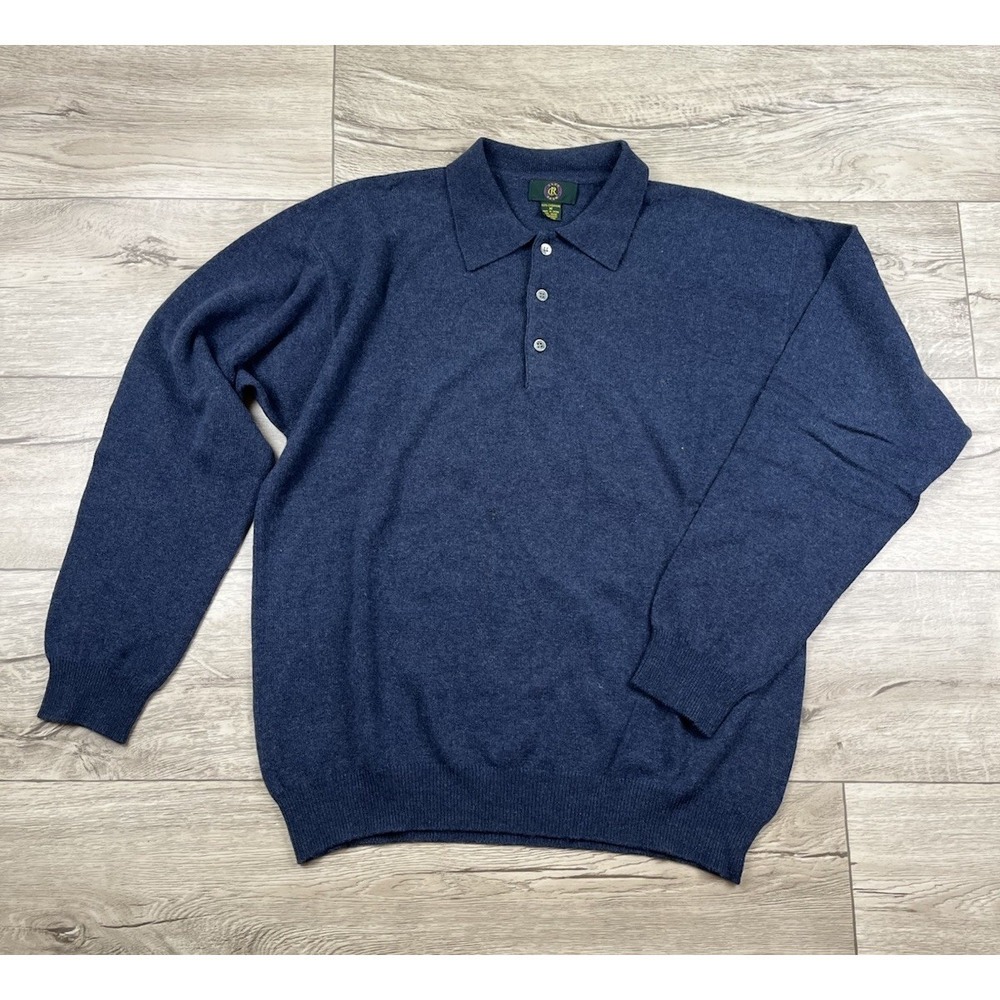 Club Room 100% Cashmere Sweater Men's Size Medium Blue Collared 1/4 Button VTG - Picture 9 of 9